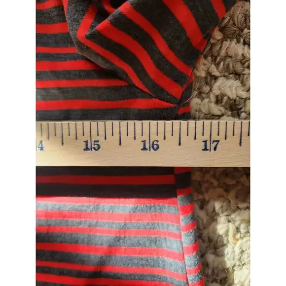 LuLaRoe Maurine Dress Women's Small Red Gtay Striped Bell‎ Sleeve - Picture 7 of 7